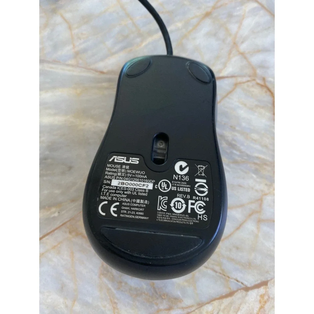 ASUS MOEWUO Wired Optical USB Mouse Black Grey 3 Button Scroll Wheel
